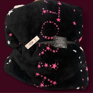 Victoria's Secret Black Blanket with Pink and White Stars